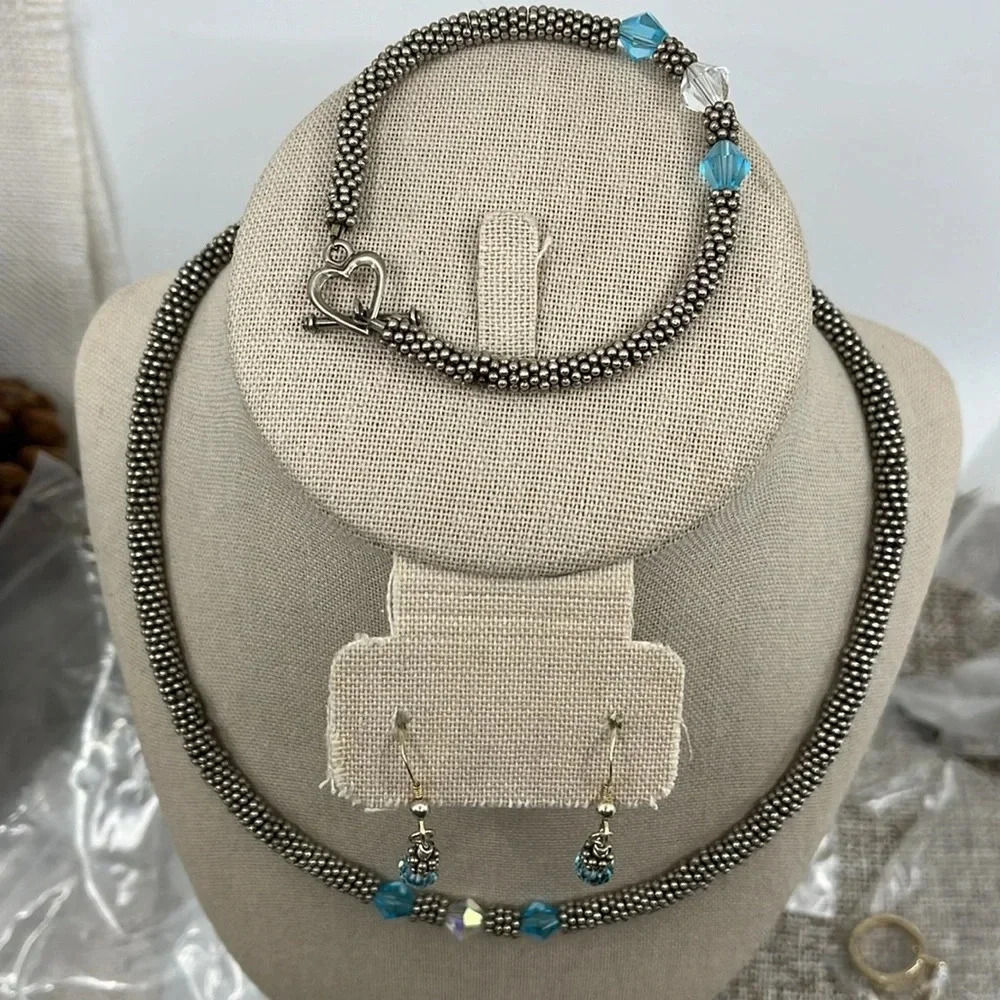 Vintage Sterling 925 Southwestern Jewelry Set - Necklace Bracelet Earrings